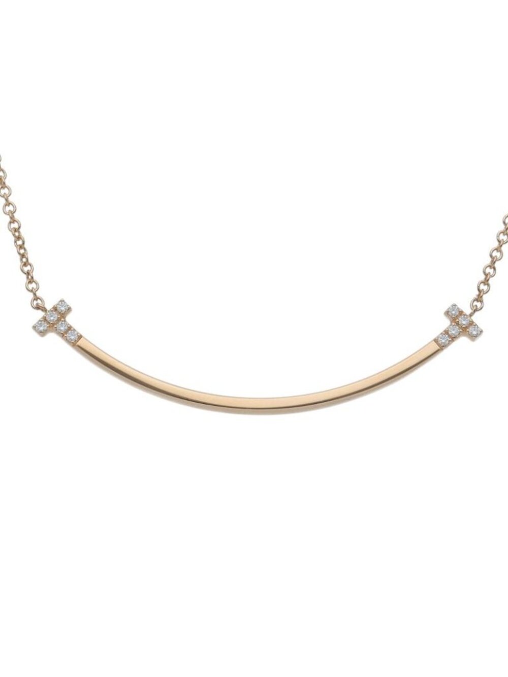 Tiffany & Co T Smile Small Diamond Necklace 18K Pink Gold